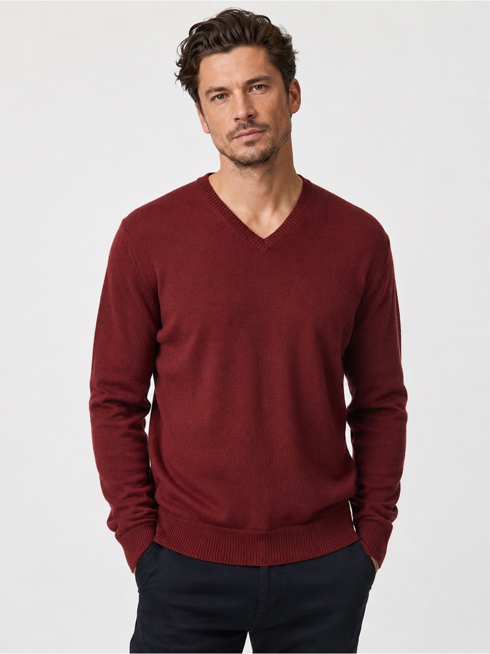 Polo Ralph Lauren Blue Label 100% Merino Wool VNeck Sweater Men’s Large Burgundy